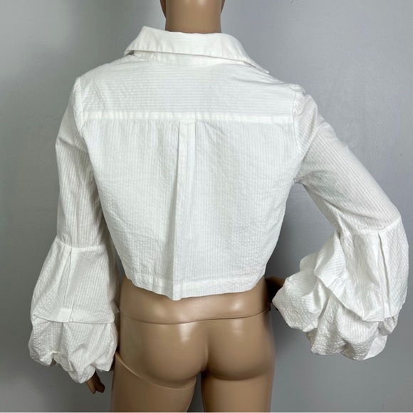 PETERSYN REVOLVE WHITE STRIPED TIE-FRONT CROP TOP - Picture 6 of 7